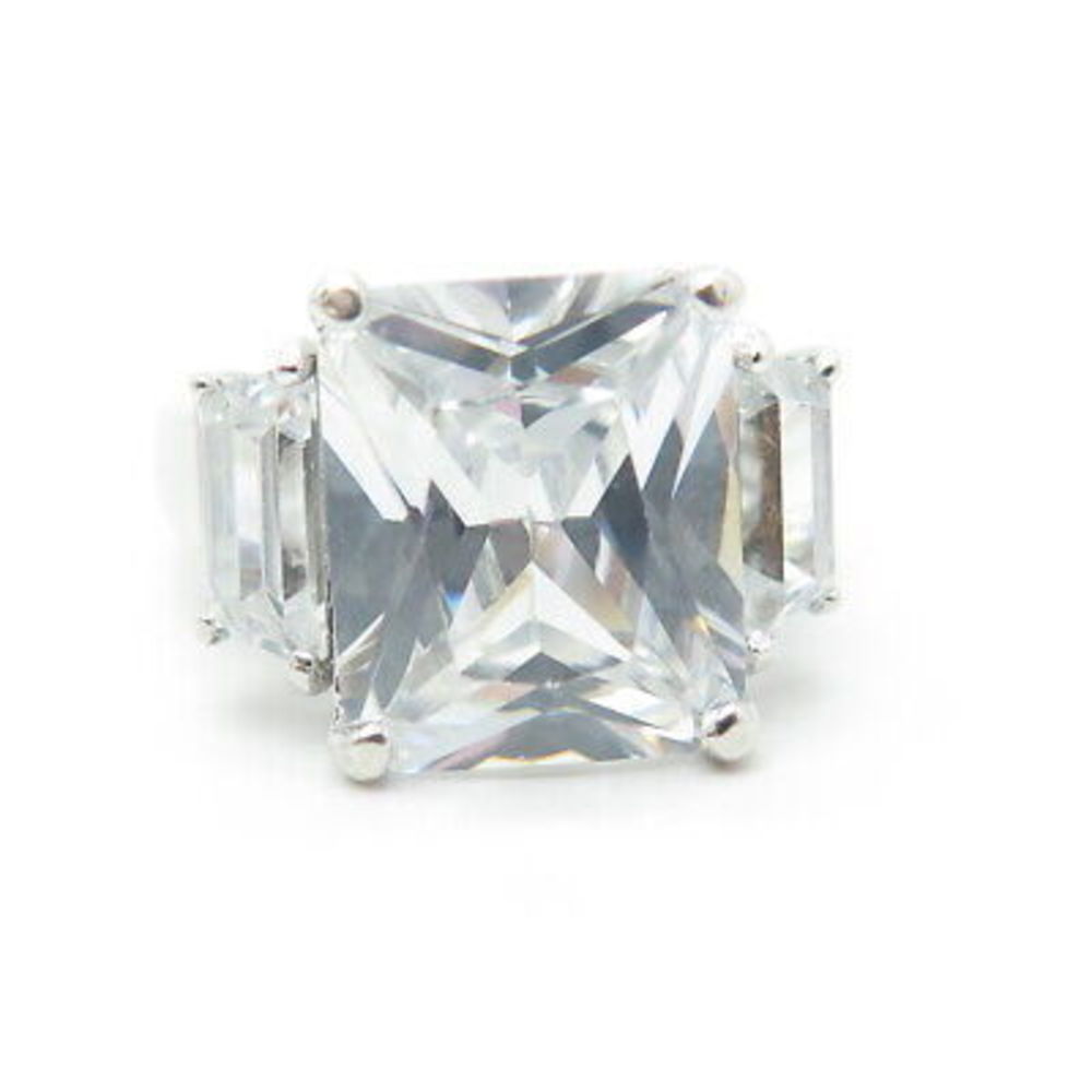 925 Sterling Silver Vintage Uncas Square-Cut White C Z Engagement Ring Size 6 - Picture 3 of 8